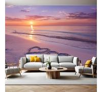 Sunset Murals Photo Wallpaper Beach Heart Pattern Non-Woven Premium Art Print Fleece Wall Mural Poster Picture Design Modern Boy Girl Bedroom Home Decor 350 x 256cm