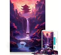 Sunset Neon Waterfall 1000 Piece Jigsaws for Teenagers Puzzle Strong Logic Toy Relaxed Mind Clear Edge Bday Surprise (50x75cm)