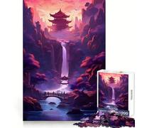 Sunset Neon Waterfall 1000 Piece Jigsaws for Teenagers Puzzle Strong Logic Toy Relaxed Mind Clear Edge Bday Surprise (50x75cm)