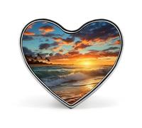 Sunset Ocean Beach Buttons Pin Memorial Boutonniere for Wedding Groom Bride, Customize Lapel Heart Pin for Christmas, Men Women Costume Decorative Fashionable Brooches