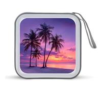 Sunset Ocean Beach Palm Trees CD Case Holder Portable 40 Capacity DVD Wallet Storage Organizer for Car Travel