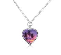 Sunset Ocean Beach Palm Trees Urn Necklace for Ashes Adjustable Pet Cremation Jewelry for Men Women