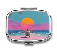 Sunset Ocean Beach Pill Box 2 Compartment Portable Medicine Pill Case Travel Pill Organizer for Pocket Purse