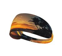 Sunset Ocean Beach Printed Sweatband Women Stretchy, Easy Care Non Slip, for Yoga Running Cycling Outdoor Workout