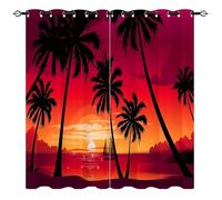 Sunset Ocean Blackout Curtains, 3D Tropical Palm Tree Print Window Curtains, Thermal Insulated Darkening Grommet Drapes WxH/2x115x240cm Curtains for Bedroom Black Out