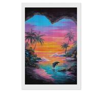 Sunset Ocean Dolphin Heart Cave Beach Adults Diamond 5D Painting Kit Square Drill DIY Art Craft Wall Decor