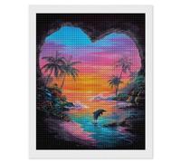 Sunset Ocean Dolphin Heart Cave Beach Adults Diamond 5D Painting Kit Square Drill DIY Art Craft Wall Decor