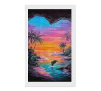 Sunset Ocean Dolphin Heart Cave Beach Adults Diamond 5D Painting Kit Square Drill DIY Art Craft Wall Decor