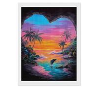 Sunset Ocean Dolphin Heart Cave Beach Adults Diamond 5D Painting Kit Square Drill DIY Art Craft Wall Decor