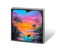 Sunset Ocean Dolphin Heart Cave Beach Badge Pin Brooch Square Shape Button Aluminum Decor for Backpacks Hats 0.7 Inch