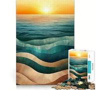 Sunset Ocean Waves Abstract 1000 Pieces Puzzles for Teenagers Brain Tease Toy Home Activity Premium Cut Santa Wish Item (38x52cm)
