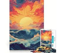 Sunset Ocean Waves Japan Teenagers 1000 Piece Jigsaw Puzzle Memory Gain Light Relax Design Assembly Wall Art Decor (38x26cm)