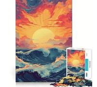 Sunset Ocean Waves Japan Teenagers 1000 Piece Jigsaw Puzzle Think Smart Toy Bonding Time Smooth Cut Santa Wish List (38x52cm)