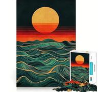 Sunset Ocean Waves Jigsaw Puzzles for Teenagers 1000 Piece Pure Logic Toy Quiet Calm Clean Cut Wall Art Decor (38x26cm)