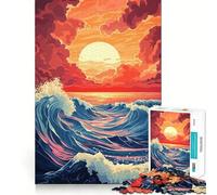 Sunset Ocean Waves Teenager Jigsaw Puzzles 1000 Pieces Memory Boost Home Activity Pattern Assembly Perfect Present (38x26cm)