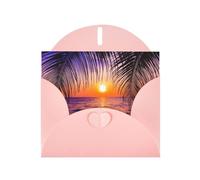 Sunset Ocean With Tropical Palm Trees Twilight Scenery Pearl Paper Holiday Greeting Card With Envelopes Weddings Party Birthday Invitations Wishes