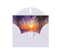 Sunset Ocean With Tropical Palm Trees Twilight Scenery Pearl Paper Holiday Greeting Card With Envelopes Weddings Party Birthday Invitations Wishes