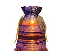 Sunset Ocean With Tropical Palm Trees Twilight Scenery Printed Drawstring Gift Bags,Various Sizes, Bulk Plastic Packaging Bags