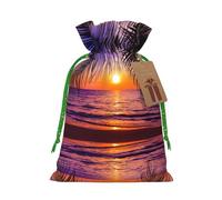 Sunset Ocean With Tropical Palm Trees Twilight Scenery Printed Drawstring Gift Bags,Various Sizes, Bulk Plastic Packaging Bags