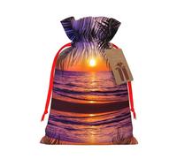 Sunset Ocean With Tropical Palm Trees Twilight Scenery Printed Drawstring Gift Bags,Various Sizes, Bulk Plastic Packaging Bags
