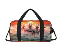 Sunset Oceans Running Horses Sport Duffel Bag with Shoes Compartment Overnight Weekender Bags Travel Gym Luggage Organizer for Women Men Kids Girls Boys