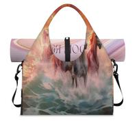 Sunset Oceans Running Horses Sports Duffle Bag with Shoe Compartment Weekend Overnight Bags Tote Cabin Luggage Bag for Gym Yoga Travel