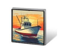 Sunset of A Yacht Square Brooch Metal Pin Badges Fashion Lapel Pins Jewellery Unisex
