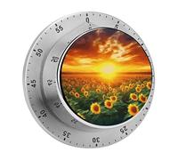 Sunset of Sunflower Field Magnetic Timer Manual Kitchen Timers for Cooking Cute Egg Timers Loud Countdown Clock Mechanical Countdown Timer for Classroom Gym Baking Exercise Study Workout Clock