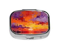 Sunset Oil Painting Print Pill Box, Compact Pill Organizer with Full-Print Design for Travel and Daily Use