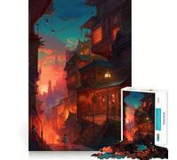 Sunset on A Fantasy Town Jigsaw Puzzle for Adults 1000 Pieces Think Smart Toy Home Enjoy Accurate Cut Wall Art Decor (38x52cm)