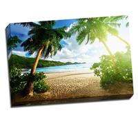 Sunset On Beach, Mahe Island, Seychelles Canvas Art Print Poster 30"X 20" Inches