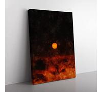 Sunset On Fire Painting Modern Canvas Wall Art Print Ready to Hang, Framed Picture for Living Room Bedroom Home Office Décor, 60x40 cm (24x16 Inch)