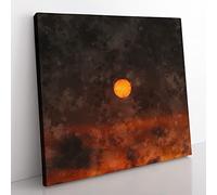 Sunset on Fire Painting Modern Canvas Wall Art Print Ready to Hang, Framed Picture for Living Room Bedroom Home Office Décor, 35x35 cm (14x14 Inch)