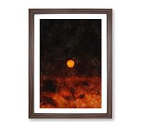 Sunset On Fire Painting Modern Framed Print | A2 Walnut Framed Wall Art | Ready to Hang | Modern Landscape Picture | Living Room Bedroom Lounge Office