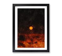 Sunset On Fire Painting Modern Framed Print | A3 Black Framed Wall Art | Ready to Hang | Modern Landscape Picture | Living Room Bedroom Lounge Office