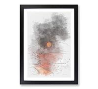 Sunset on Fire Sketch Framed Print | A2 Black Framed Wall Art | Ready to Hang | Modern Landscape Picture | Living Room Bedroom Lounge Office