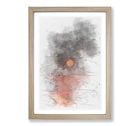 Sunset on Fire Sketch Framed Print | A2 Oak Framed Wall Art | Ready to Hang | Modern Landscape Picture | Living Room Bedroom Lounge Office