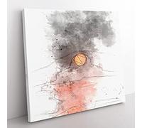 Sunset on Fire Sketch Modern Canvas Wall Art Print Ready to Hang, Framed Picture for Living Room Bedroom Home Office Décor, 35x35 cm (14x14 Inch)