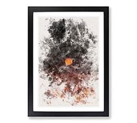 Sunset on Fire Watercolour Framed Print | A2 Black Framed Wall Art | Ready to Hang | Modern Landscape Picture | Living Room Bedroom Lounge Office
