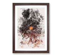 Sunset on Fire Watercolour Framed Print | A2 Walnut Framed Wall Art | Ready to Hang | Modern Landscape Picture | Living Room Bedroom Lounge Office