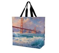 Sunset on Golden Gate Bridge Grocery Bag Shoulder Shopping Tote Bags