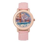 Sunset on Golden Gate Bridge Women’s Watch Quartz Wristwatch Analog with Leather Strap for Office
