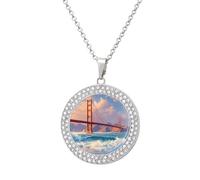 Sunset on Golden Gate Bridge Women's Necklaces Round Alloy Pendant Necklace Minimalist Jewelry