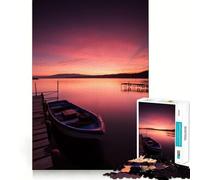 Sunset on Lake Sea Boat 1000 Piece Jigsaw Puzzles for Adults Jigsaw Memory Lift Slow Enjoy Image Assembly Creative Gift (38x52cm)