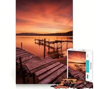 Sunset on Lake Sea Boat for Adults 1000 Piece Jigsaw Puzzle Pure Logic Toy Peaceful Time Sharp Cut Heartfelt Gift (38x52cm)