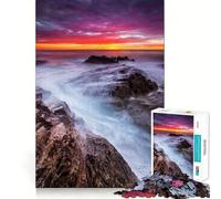 Sunset on Lake Sea Boat Jigsaw Puzzles for Teenagers 1000 Brain Workout Toy Simple Fun Image Assembly Cherished Gift (38x26cm)
