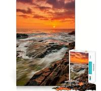 Sunset on Lake Sea Rock Jigsaw Puzzles 1000 Pieces for Teenagers Think Game Peaceful Time Quality Edge Perfect Present (38x52cm)