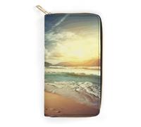 Sunset on The Beach Leather Wallet, Bifold Stylish Wallets, Credit Card Holder for Passport Covers, Purse Passport Bag for Men Women