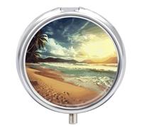 Sunset on The Beach Pill Box Exquisite Pill Organizer Cute Medicine Holder with COF Portable Compact Medicine for Vitamins, Fish Oil, Supplements and Medications