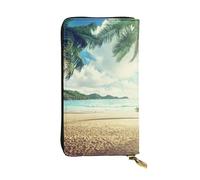 Sunset On The Beach Premium Long Wallet For Women - Pu Leather Zip Around Purse With 12 Card Slots & Coin Pocket